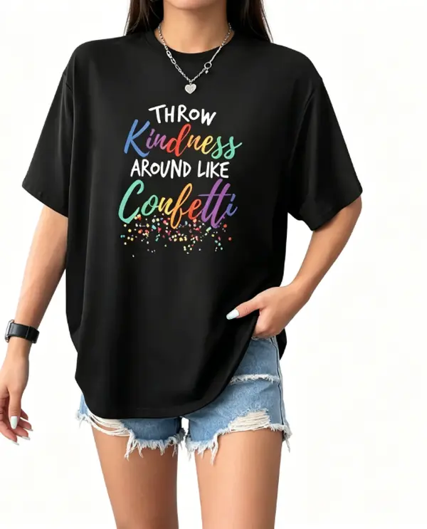 Men's "Throw Kindness Around Like Confetti" Rainbow 100% Cotton Casual Top - Loose Fit, Soft Fabric, Positive Vibes T-Shirt