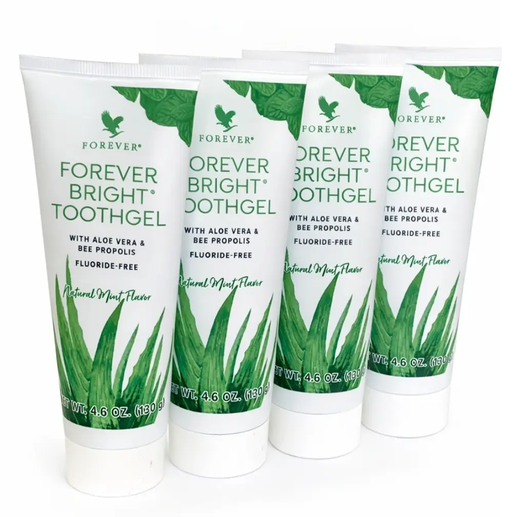 FOREVER Bright Sparkling Whitening Toothgel - Daily Soothing Oral Care Product with New Look, 4-Piece Pack for 2 Months of Pearly Whites Maintenance