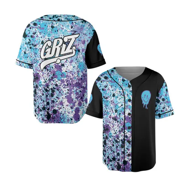 Griz Baseball Jersey, Splatter Festival Rave Shirt, Unisex Split Jersey