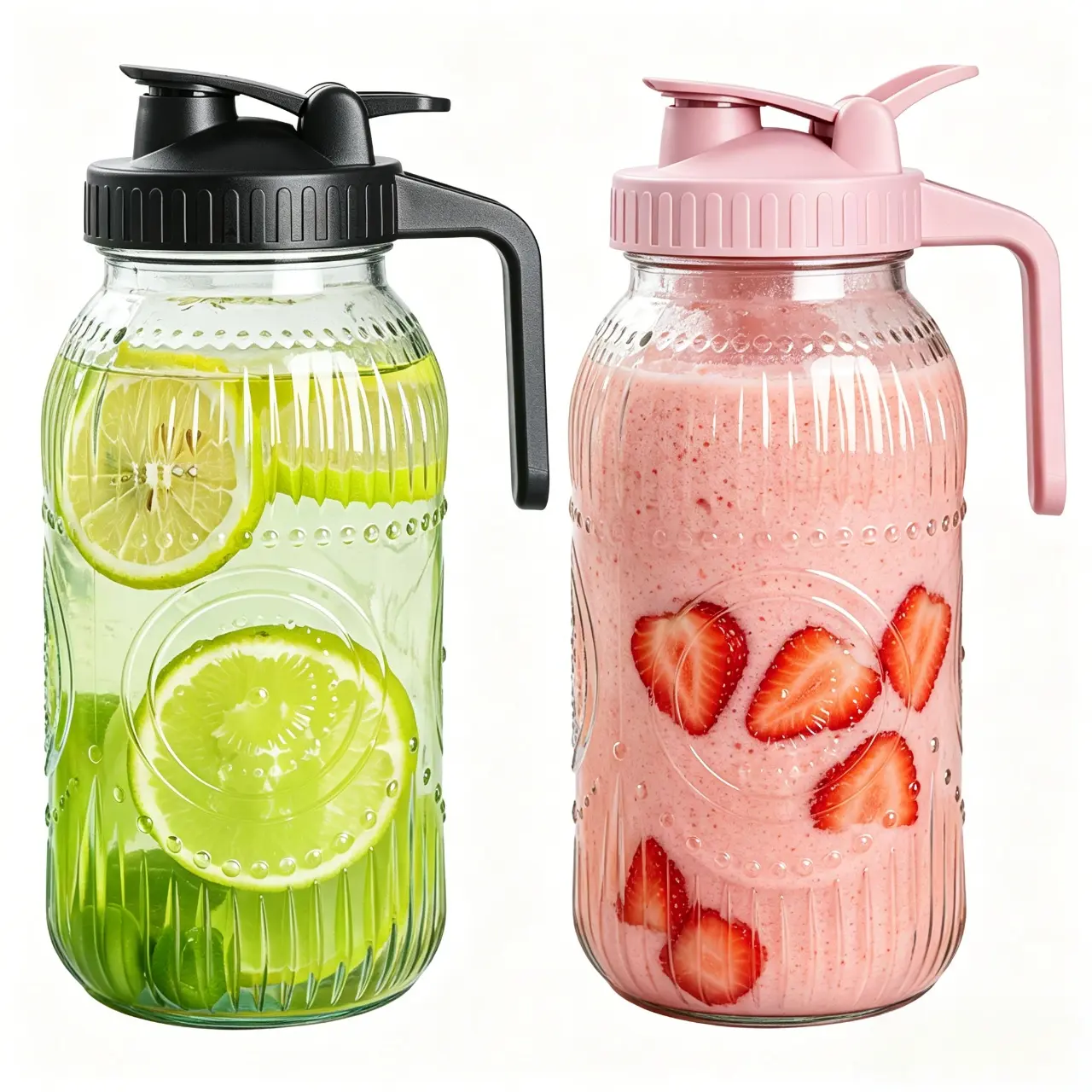 Vintage Half Gallon Mason Jar Pitcher Large 64 oz Wide Mouth with Lid - 2 Quart Airtight Glass Jug for Water, Juice, Milk, Tea, Iced Coffee and Drinks, Coffee Pots