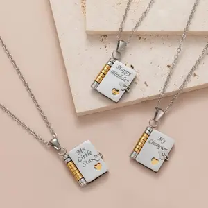 Openable 6-Page Daughter Book Necklace ("My Little Star") - Adjustable Silver/18k Gold Jewelry | Gifts of Love from Mom & Dad