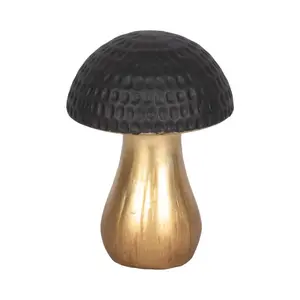 212 MAIN 7 in. Hammered Top Black & Gold Mushroom Statue, Whimsical Home Decor Figurine