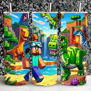 Gamer 20oz Tumbler - Colorful Design with Minecraft Theme - Ideal for Gaming and On-the-Go Use - Bottle, Drinkware Lid Plastic Stainless Glossy Straw Portable Washable Bottled