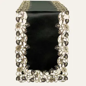 Midnight Gold – Black Gold Table Runner, Tarantino Collection Decorative Table Linen 14*108 inch