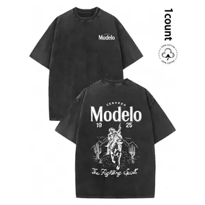 100% cotton washing, Modelo denim hair, regular fashion casual short-sleeved Crewneck daily clothing, Western clothing, summer full ton, streetwear