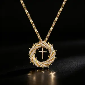 Iced Twisted Cross Pendant Necklace Cuban Link Chain Hip Hop Jewelry Luxury Streetwear Men's Women's Valentine's Gift