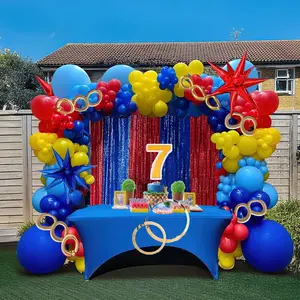 Red Blue Yellow Balloon Garland Arch Kit 140Pcs Primary Color With Star Balloons For Cartoon Carnival Circus Theme Birthday Party Supplies Decorations