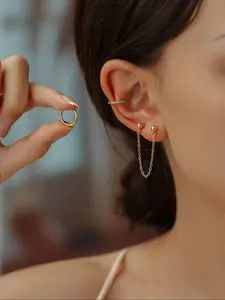 Women's Earrings Set, Long Chain Dangle Earrings, Small Hoop Earrings, Sparkling Zirconia Studs, Elegant Minimalist Earrings, Elegant Jewelry Collection