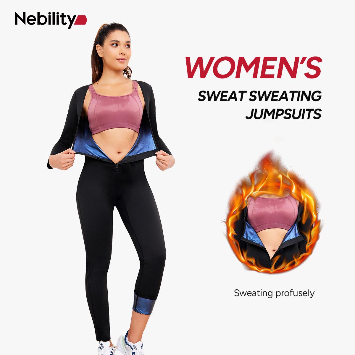 Nebility Women's Coated Athletic Zipper Workout Sweat Sauna Jumpsuit Stylish Activewear Workout Apparel Sporty Comfy Jumpsuit Tummy Control Jumpsuit Sauna Sports Jumpsuit Sports Outfits Stylish Activewear