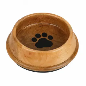 Wooden Non-Skid Bowl with Paw Design – Durable Pet Dish