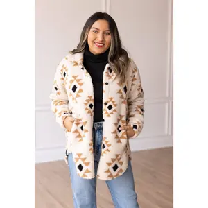 She Could Be The One Aztec Button Down Sherpa Shacket