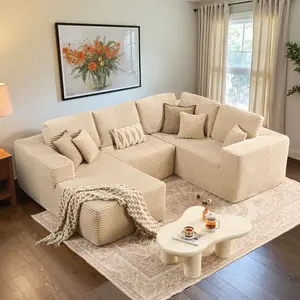 CAODOC Boneless Modular Sectional Cloud Couch Luxury Comfy Sectional Couches for Living Room Fluffy Plush Corduroy Cloud Couch Sectionals Sofa U Shaped Sofa with Chaise Lounge
