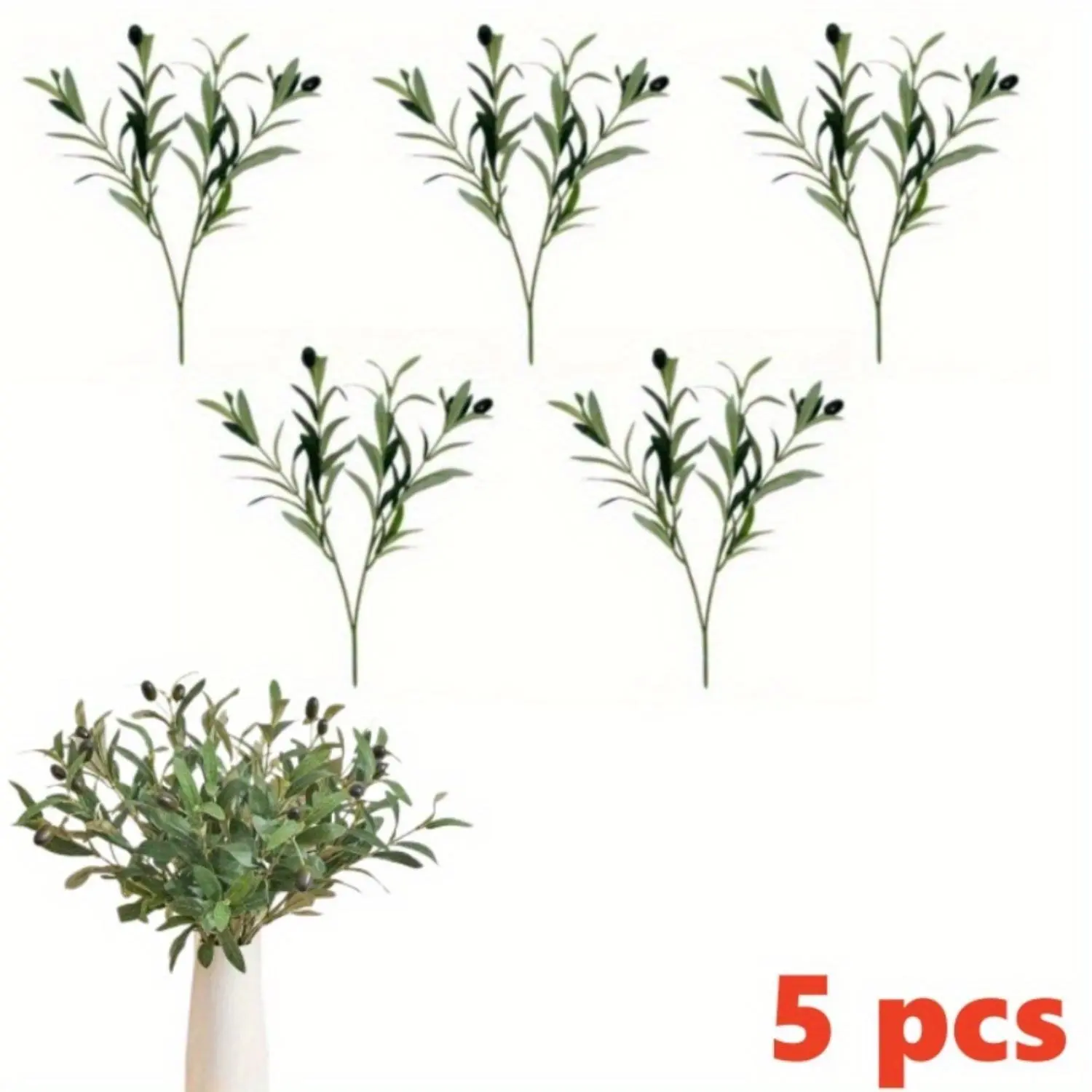 5 PCS Faux Olive Branches for Vase Fake Plants with 72 Leaves Artificial Greenery Stems Green Branch Decoration Indoor 18 Inch