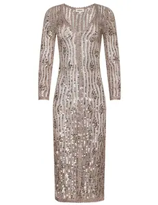 PRE-ORDER-L'AGENCE Sanya Crochet Sequin Cardigan Dress in Misty Rose