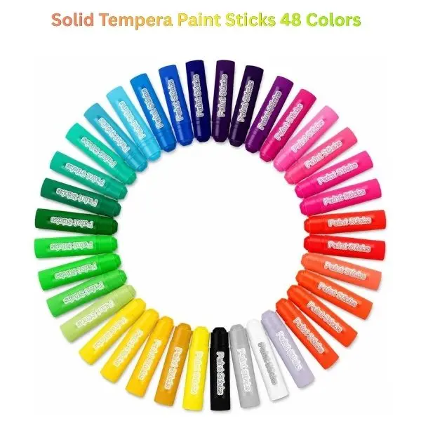 48 Washable Tempera Paint Sticks for Kids – Quick Dry, No Mess Art Supplies for Paper, Wood, Glass, Ceramic & Canvas