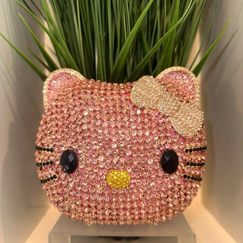 Pink Kitty Non-Natural Crystal Bag, Decorative Multifaceted Shine Jewelry Accessory, Home Ornament