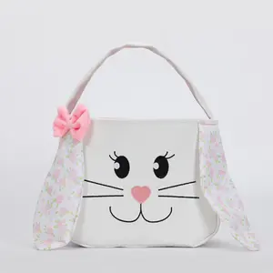 Easter Egg Bag Personalized Candy Gift Bucket Bunny Fluffy Ears Gift Bag Easter Party Favor(Pink)