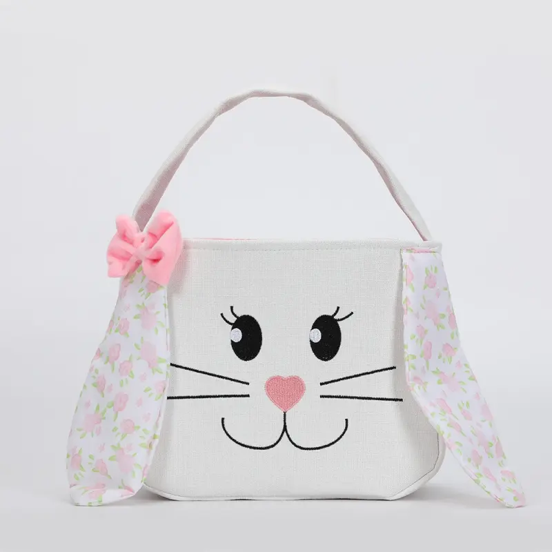 Easter Egg Bag Personalized Candy Gift Bucket Bunny Fluffy Ears Gift Bag Easter Party Favor(Pink)
