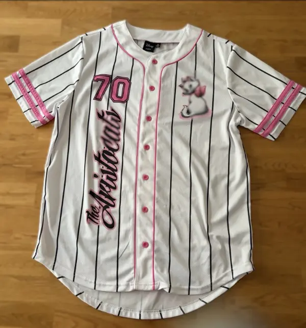 Kawaii White Cat Baseball Jersey, Cute Pink Bow Graphic Shirt, Full Button Jersey for Women and Girls