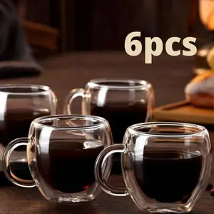 Clear Espresso Cups Set of 6, 2.8oz Insulated Double Wall Heat Resistant, Perfect for Home Gatherings, Durable Coffee Mugs with Handles