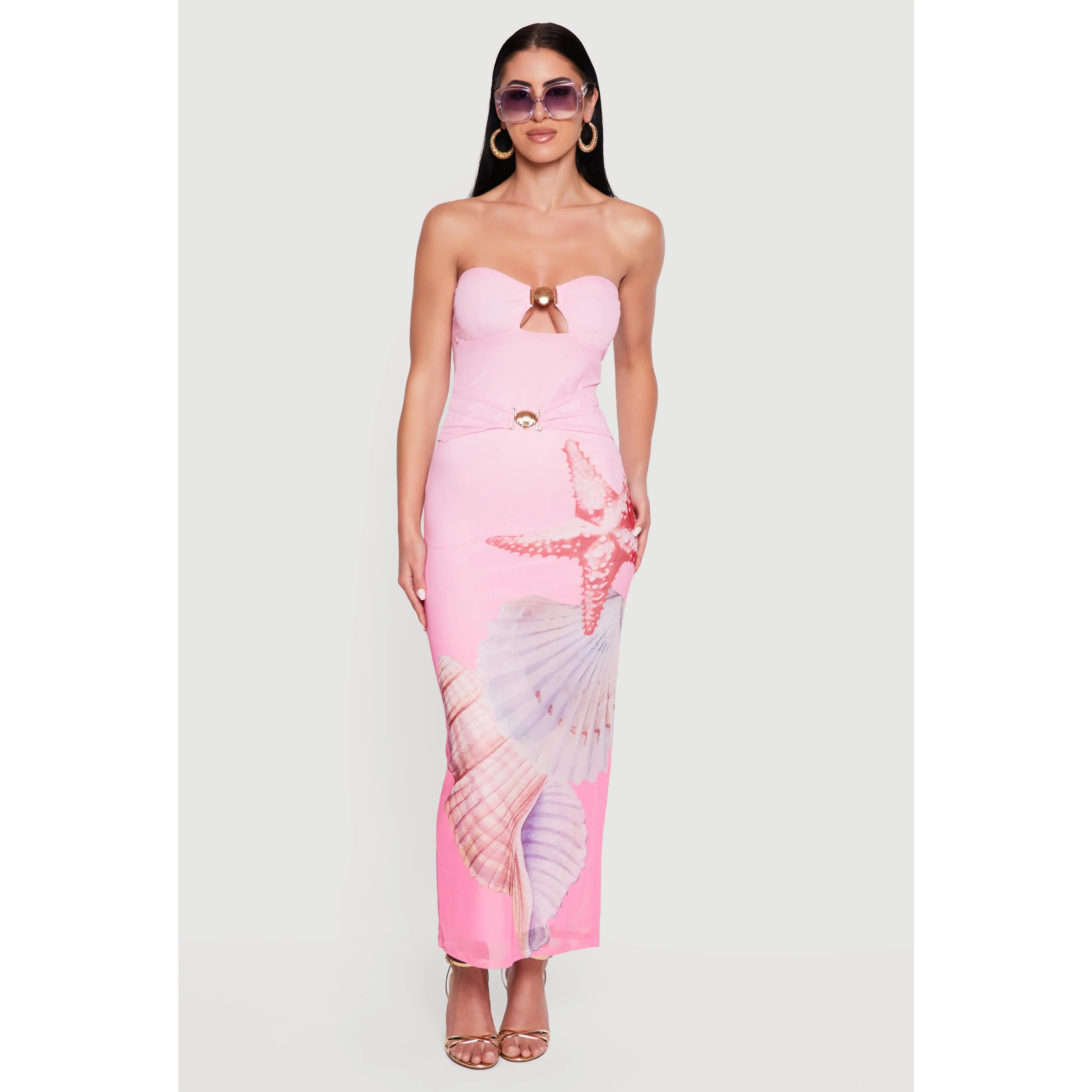 Almost Famous Starfish and Seashell Print Maxi Dress