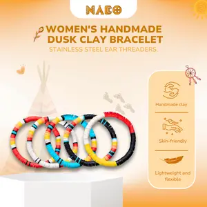 Boho Clay Bracelet for Women - Handmade Native Aesthetic, Natural Color, Elegant Design