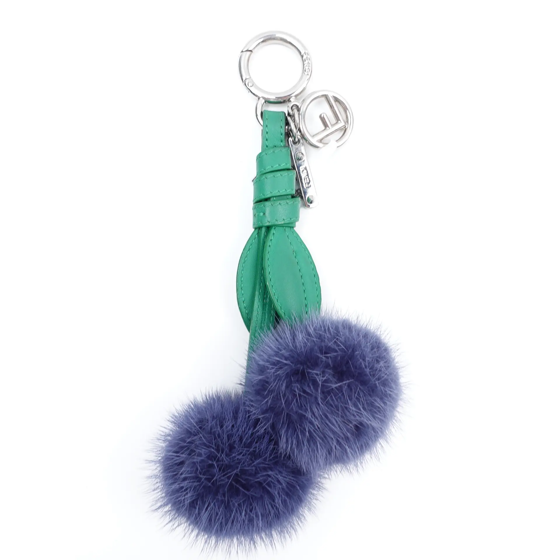 Pre-owned FENDI Leather Bag Accessories Blue&Green And Fur Bag Charm t20394003