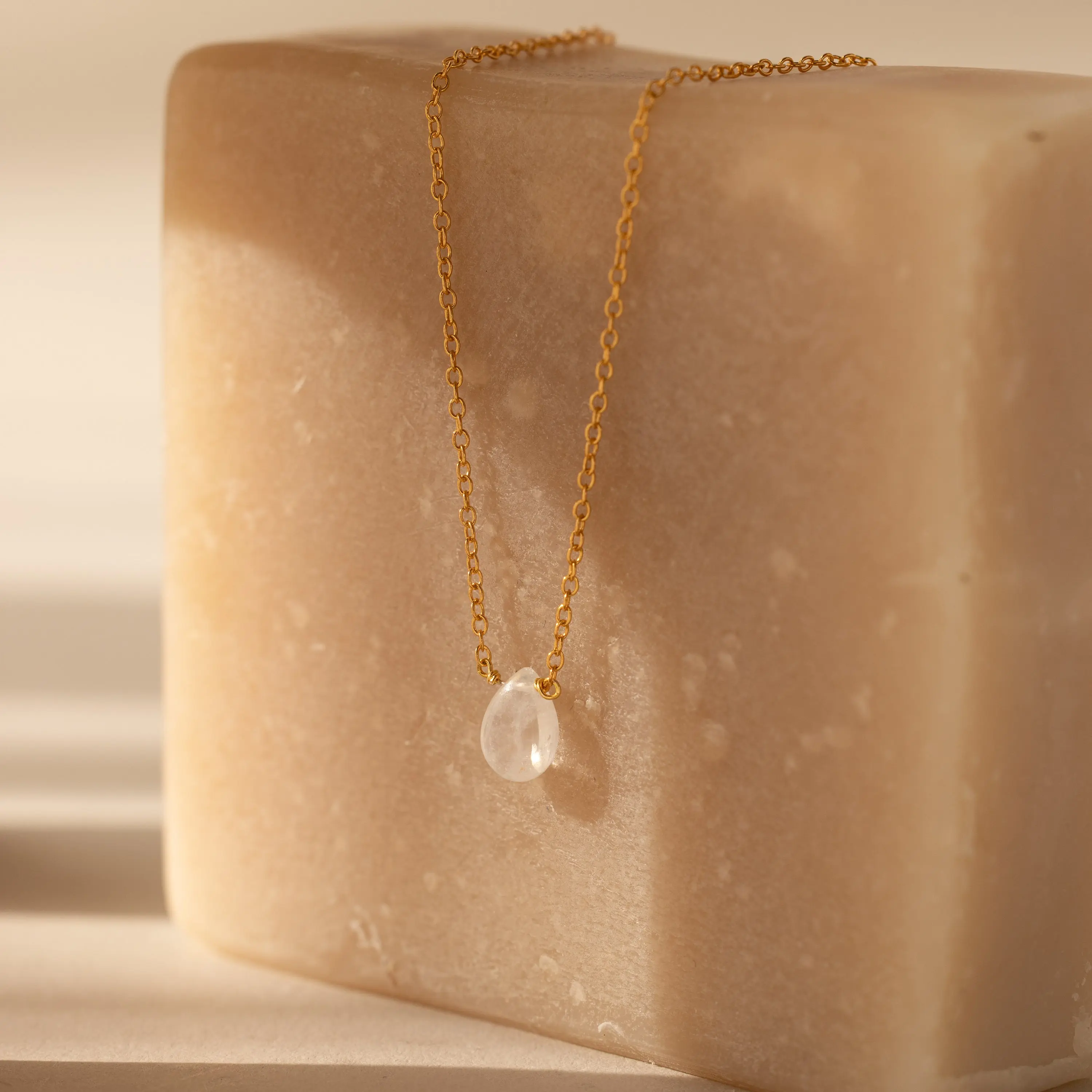 Teardrop Moonstone Necklace by Caitlyn Minimalist - Dainty Pear-Cut Crystal Charm Necklace - Minimalist Gemstone Jewelry - Gift for Her