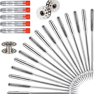 Universal Sewing Machine Needles Set, 50pcs + 3 Bobbins Core, Compatible with Singer Brother Janome Varmax, Sizes Hax1 65/9-110/18