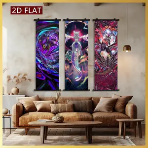 [2D-Flat]3pcs Posters Canvas Wall Art Anime Art Print Ink Wash Painting Unframed Scroll Hanging Painting, With Scroll Ord Art Decor HD, Pattern for Living Room, Indoor-Outdoor Decor, Modern Home Decoration, Ink HD Fade-Resistant Art