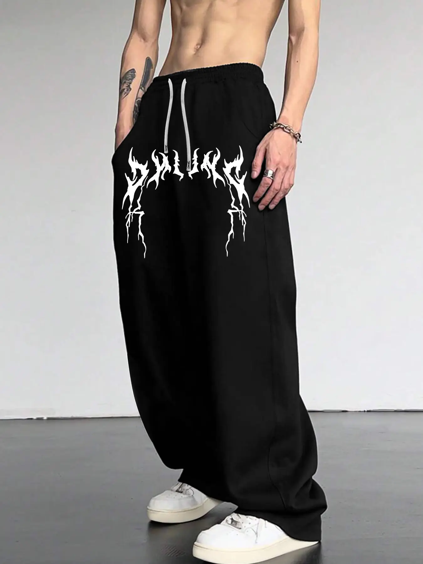 Men's Gothic Print Casual Sports Campus Jogger Pants, Straight Leg Long Pants, Fall New Arrival, Fitted Style, Random Print