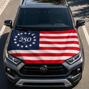 USA Flag Car Hood Cover, Patriotic Vehicle Hood Protector for Truck SUV Sedan, Independence Day Car Decor