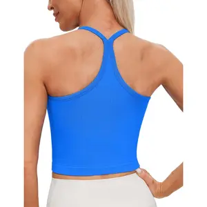 Outdoors & sports MathCat Seamless Y Back Workout Tank Tops - Spaghetti Straps Racerback Longline Sports Bras Ribbed Padded Yoga Crop Tops