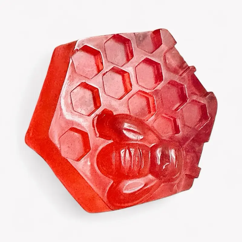 Honey Magnolia All Natural Soap - Red Honeycomb Design Soap Bar Body Care Daily Glycerin Infused with Honey Castor Oil & Vitamin E for Skin Repair Cleansing Moisturizing Cleanser