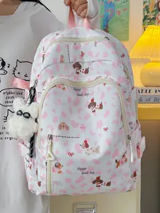 Ladies' large capacity backpack, color blocked backpack, letter puppy pattern pendant, fashionable and versatile, suitable for students to go to school, travel, shopping, camping, ladies' backpack