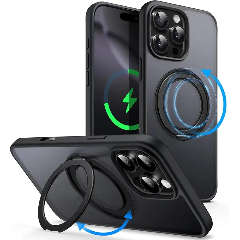 Phone Case for iPhone 12/13/14/15/16/17 18 Pro Max Plus & 16e,MagSafe-Compatible 360-Degree Rotatable Ring Stand phone cases for iphone 17 pro max cases - Slim Shockproof Smartphone/Cellphone/Handheld Device Protection Cover