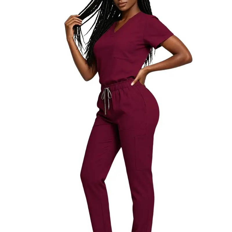 Women's Micro Stretch Scrub Set - Lightweight, Comfortable, Quick-Drying Workwear Uniform with Wide-Leg Pants, Multiple Pockets, Wrinkle-Resistant, Breathable Fit for Work