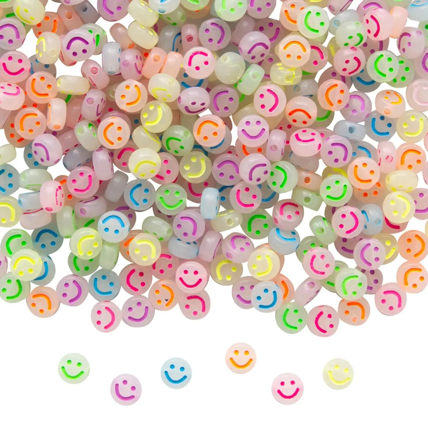 Fun Express Neon Round Smile Face Plastic Beads, 6mm Bulk 400 Pieces
