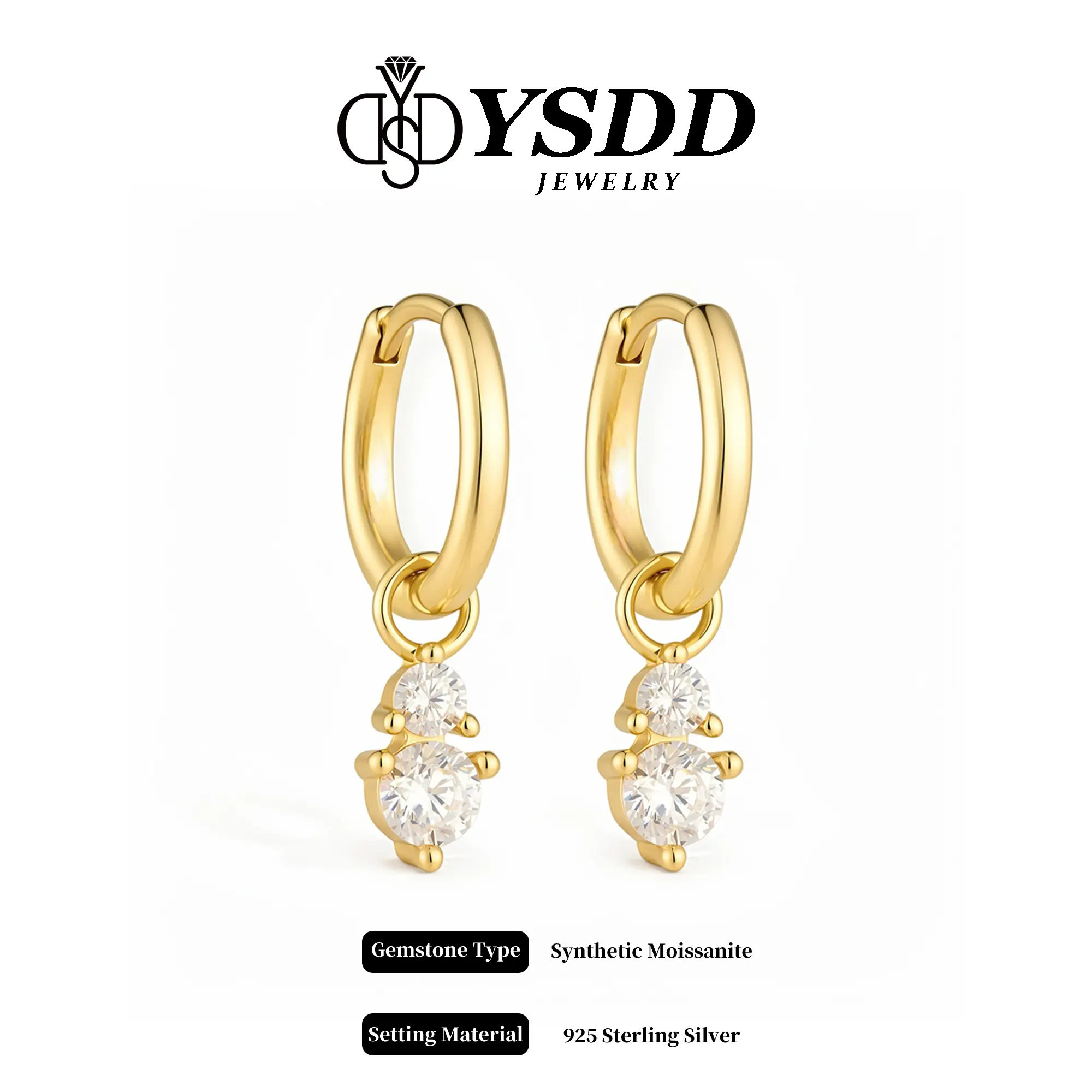 【#680 Classic】1.6CT Detachable Two in one Dangling Hoop Earring vvs Synthetic Moissanite Earrings in 925 Sterling Silver