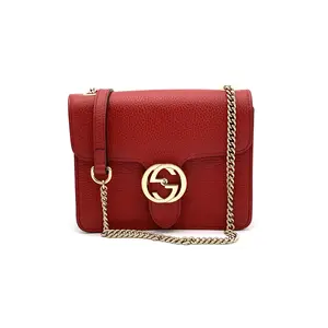 Pre-owned GUCCI Leather Top Handle Bag Interlocking Small Red #BW050901