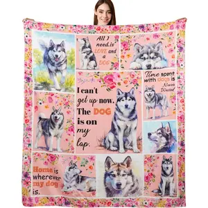 Husky Gifts Siberian Husky Blankets Dog Throw Blanket for Dog Lovers Mom Dad Flannel Puppy Print Blanket for Couch Sofa Bed Car