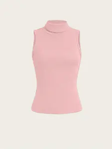 Women's High Neck Elegant Sleeveless Vest, Slim Fit Minimalist Casual Fashion Top, Plain Graphic Design, Versatile and Stylish Womenswear Clothing