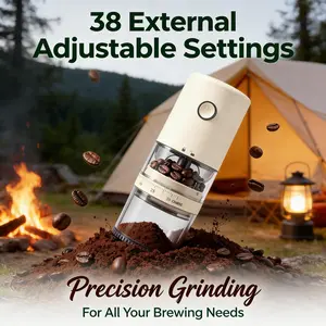 Portable Electric Coffee Grinder, 420 Stainless Steel Burr, Rechargeable Espresso Grinder with 38 Adjustable Grind Settings (White)