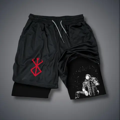 Berserk 80s 90s summer men shorts for men jorts outfit men graphic shorts Double-layer sports shorts Comfortable short shorts summer