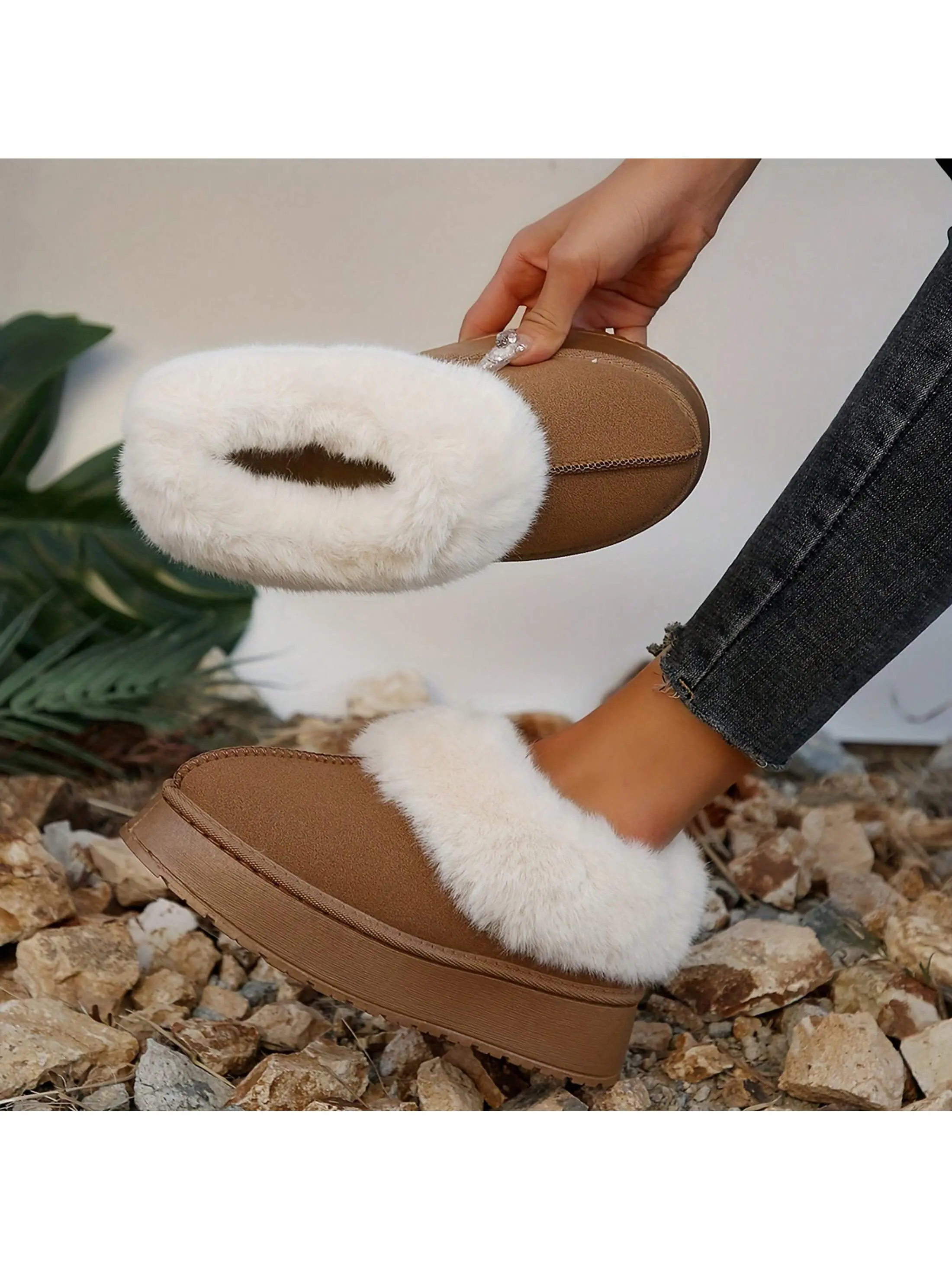 Womens Slippers Winter - Thick Flat Suede Shearling Shoes: Warm & Comfy Snow Shoes With Thick Soles, Short Boots Casual For Women