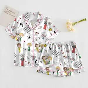 Golden Girl Satin Pajamas Set, Funny TV Show Pajamas, Stay Golden Sleepwear, Golden Girls Classic Role Printed Lapel Short Sleeve Shorts Pajama Set, Comfortable Wearable Party Gift Homewear, All Seasons Casual Style