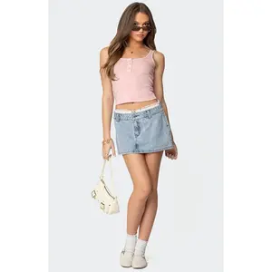 Edikted Women's Floral Peekaboo Denim Mini Skirt - Multicolor