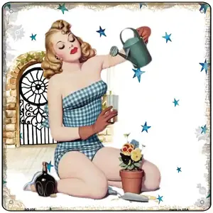 Gardening Girl Novelty Metal Square Sign