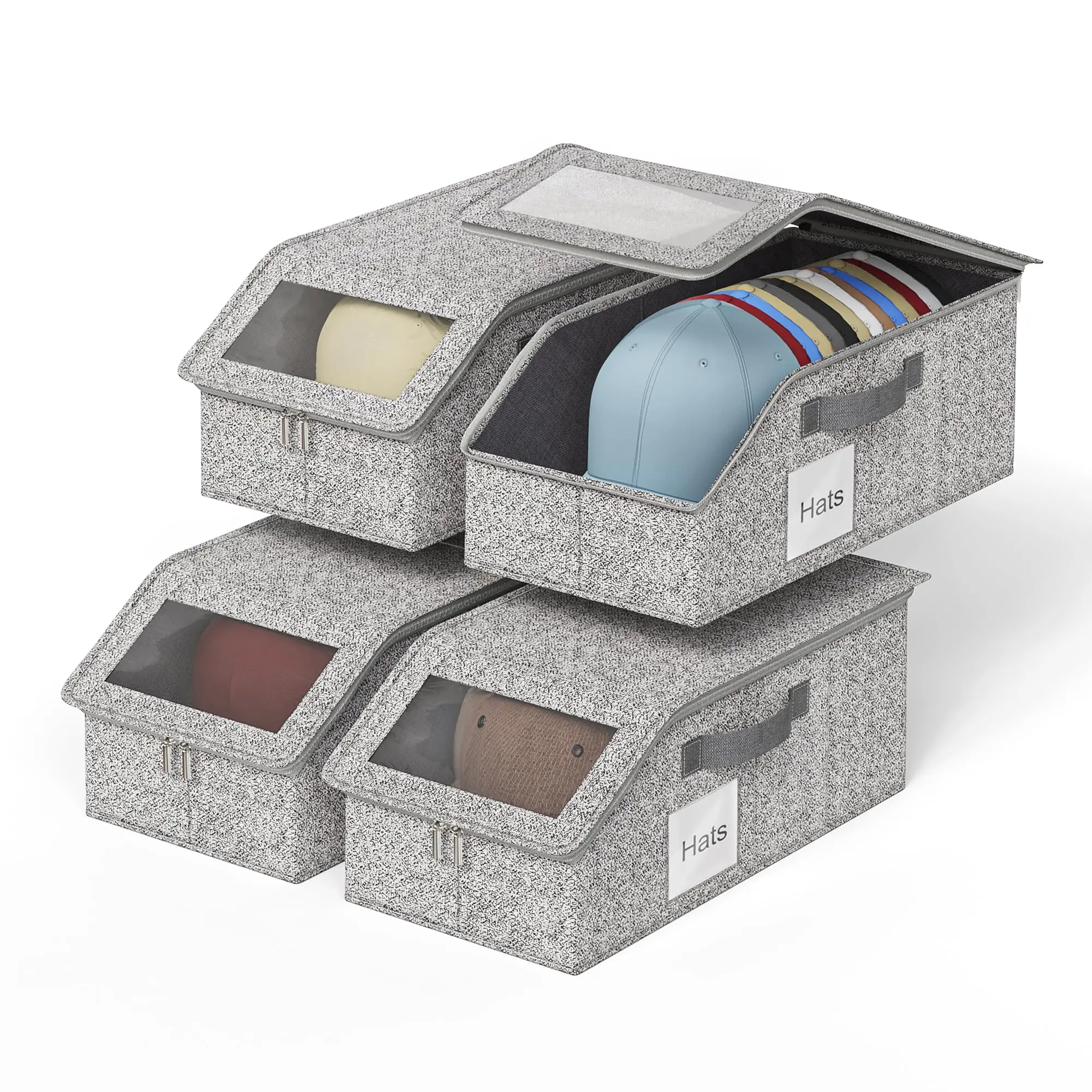 2/4PCS Hat wardrobe Organizer for Baseball Caps, Multi Functional Storage Box (Accommodates 48 Hats) with Visible Window and Zipper - Gray,baseball cap storage,wardrobe space,fashion storage,baseball cap organizer