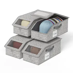 2/4PCS Hat Organizer for Baseball Caps, Multi Functional Storage Box (Accommodates 48 Hats) with Visible Window and Zipper - Gray
